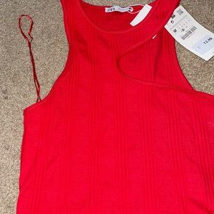 Zara asymmetrical red crop top